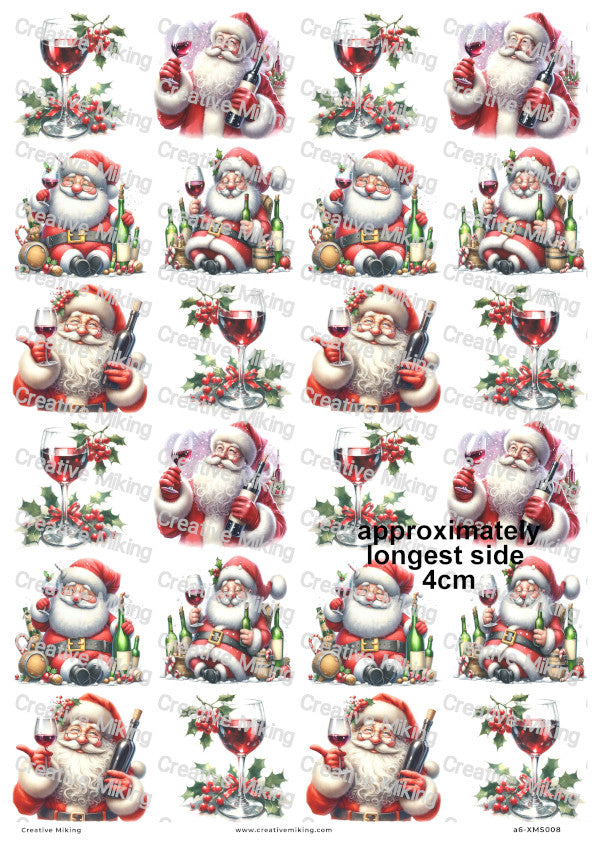 Santa With Wine Christmas Decoupage Rice Paper | XMAS008
