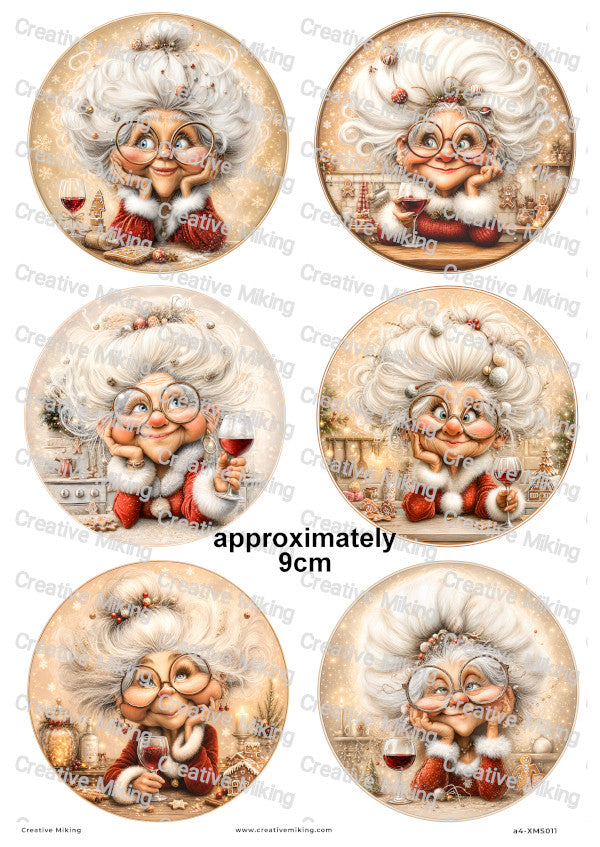 Mrs Claus With Wine Christmas Decoupage Rice Paper | XMAS011
