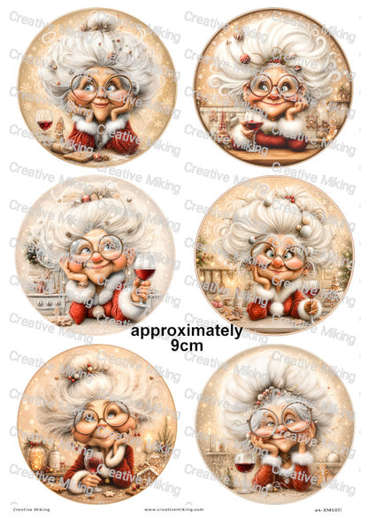 Mrs Claus With Wine Christmas Decoupage Rice Paper | XMAS011