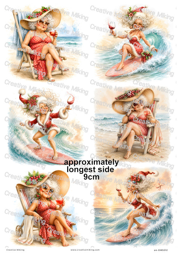 Mrs Claus Beach Holiday Christmas Decoupage Rice Paper | XMAS012