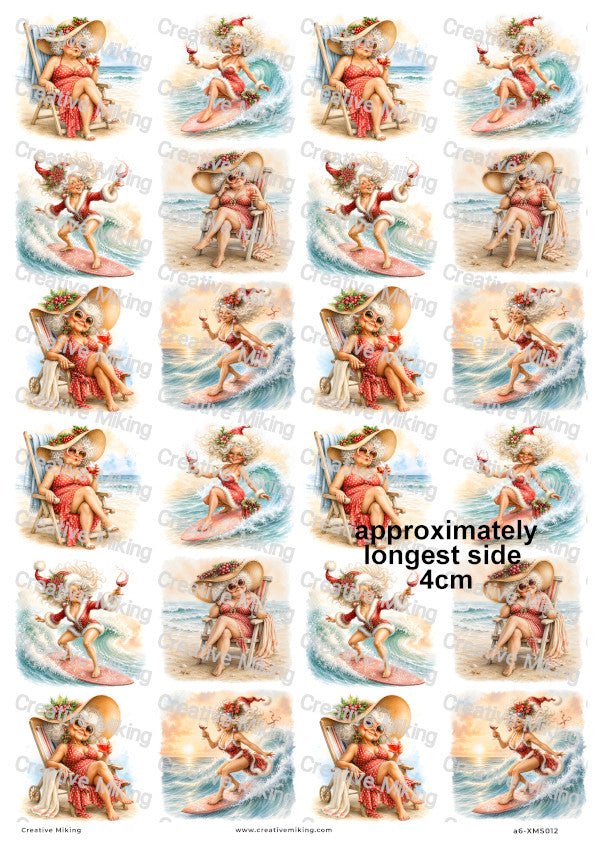 Mrs Claus Beach Holiday Christmas Decoupage Rice Paper | XMAS012