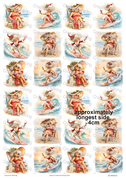 Mrs Claus Beach Holiday Christmas Decoupage Rice Paper | XMAS012