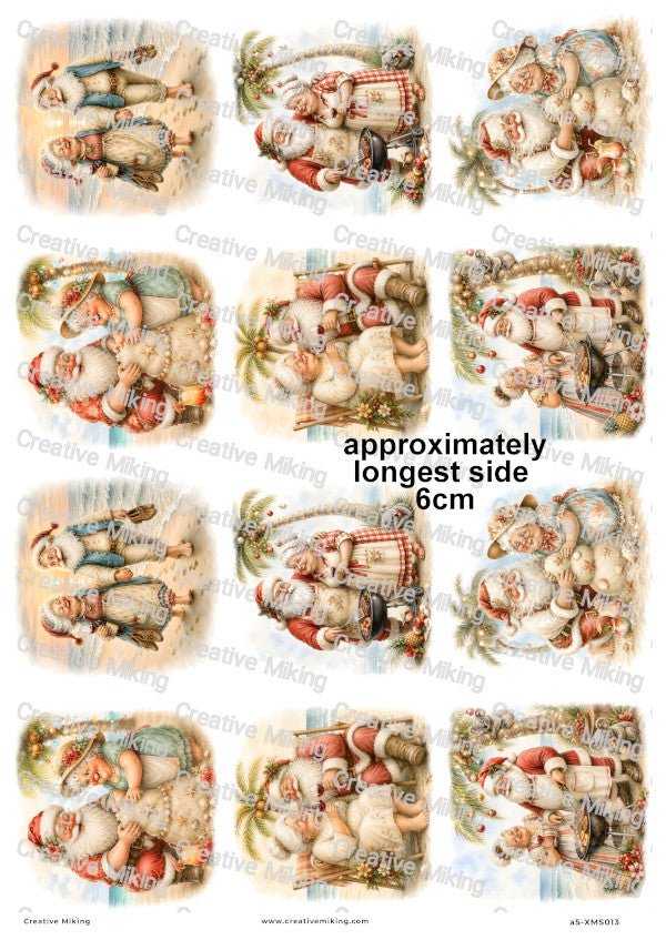 Santa And Mrs Claus Beach Scenes Christmas Decoupage Rice Paper | XMAS013