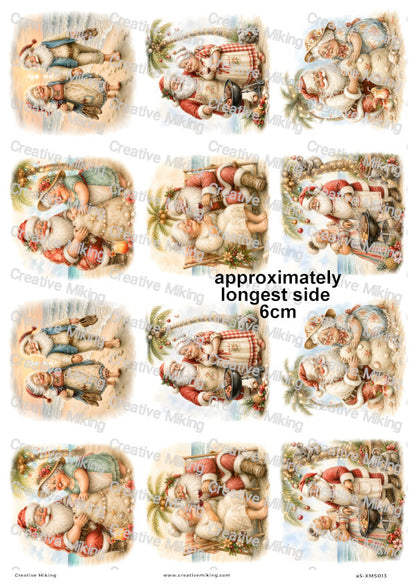Santa And Mrs Claus Beach Scenes Christmas Decoupage Rice Paper | XMAS013