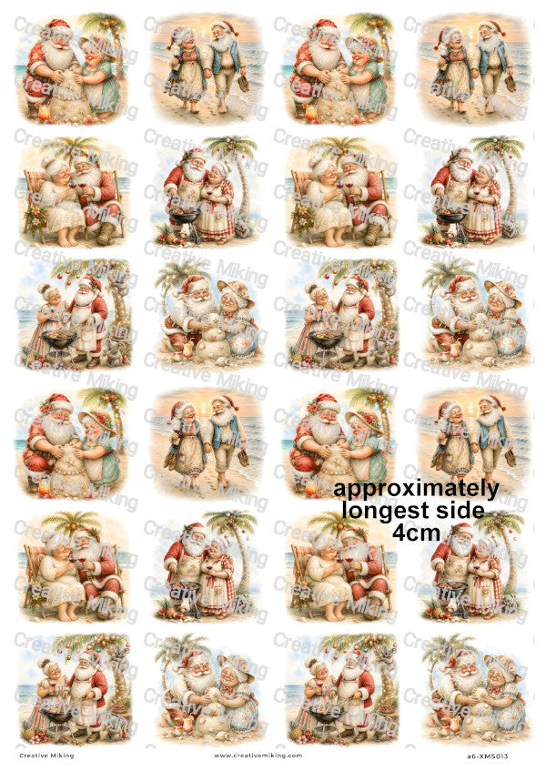 Santa And Mrs Claus Beach Scenes Christmas Decoupage Rice Paper | XMAS013