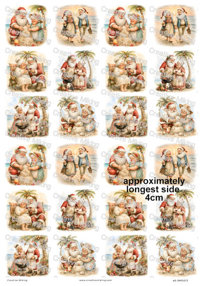 Santa And Mrs Claus Beach Scenes Christmas Decoupage Rice Paper | XMAS013