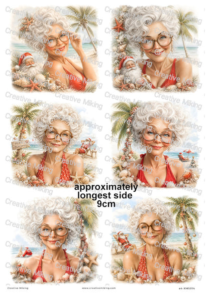 Mrs Claus Beach Portraits Christmas Decoupage Rice Paper | XMAS014