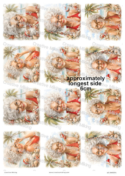 Mrs Claus Beach Portraits Christmas Decoupage Rice Paper | XMAS014