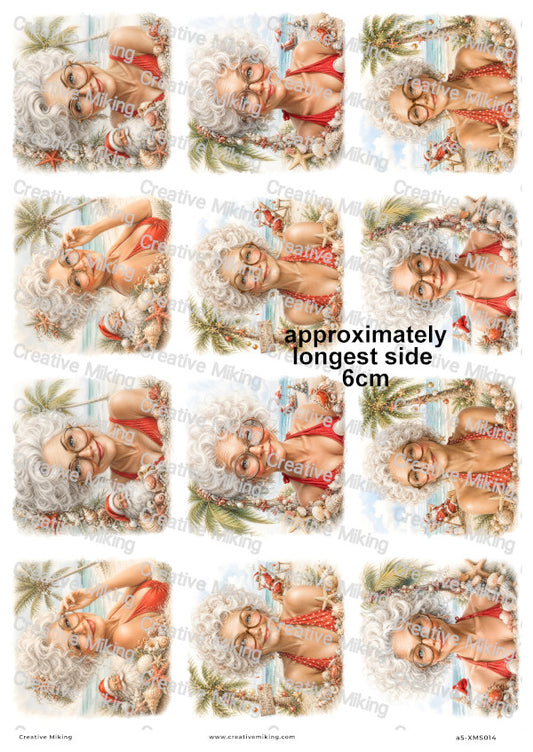 Mrs Claus Beach Portraits Christmas Decoupage Rice Paper | XMAS014