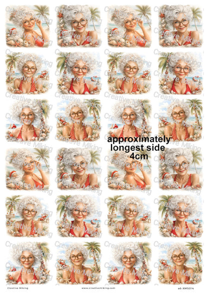 Mrs Claus Beach Portraits Christmas Decoupage Rice Paper | XMAS014