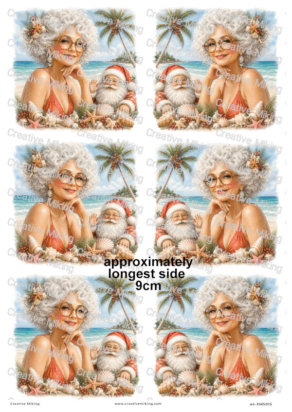 Santa And Mrs Claus Beach Portraits Christmas Decoupage Rice Paper | XMAS015