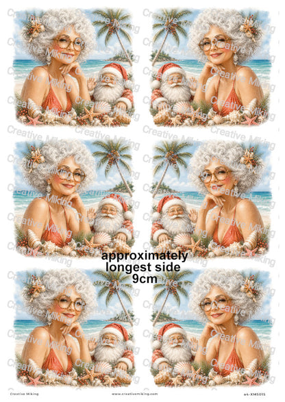 Santa And Mrs Claus Beach Portraits Christmas Decoupage Rice Paper | XMAS015