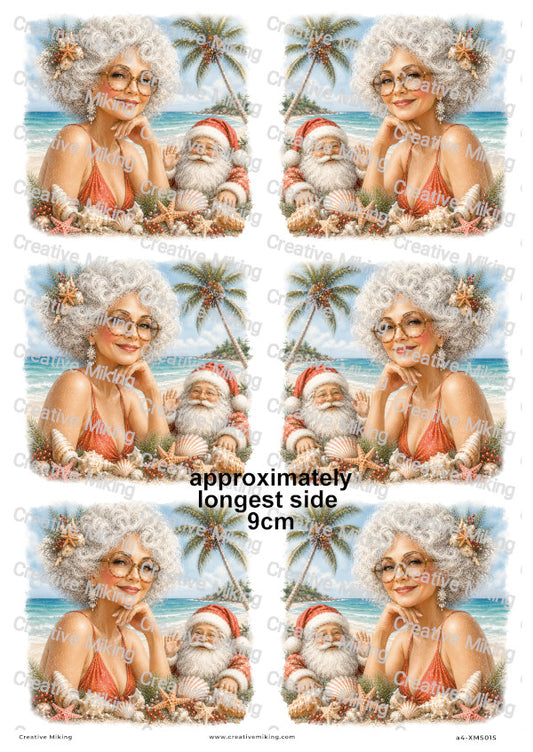 Santa And Mrs Claus Beach Portraits Christmas Decoupage Rice Paper | XMAS015