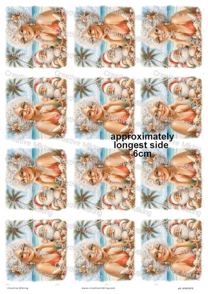 Santa And Mrs Claus Beach Portraits Christmas Decoupage Rice Paper | XMAS015