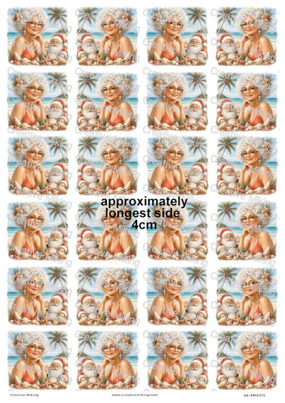 Santa And Mrs Claus Beach Portraits Christmas Decoupage Rice Paper | XMAS015