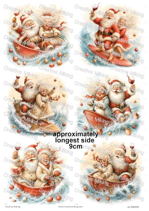 Santa And Mrs Claus Boat Ride Christmas Decoupage Rice Paper | XMAS016