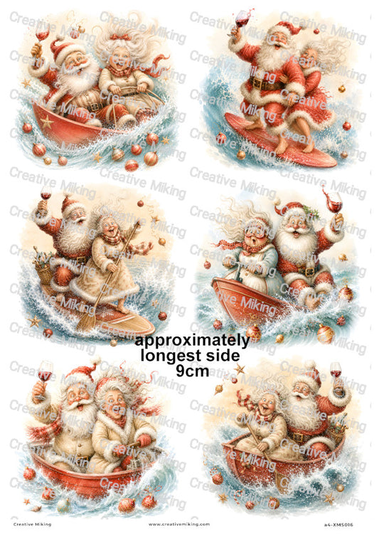 Santa And Mrs Claus Boat Ride Christmas Decoupage Rice Paper | XMAS016