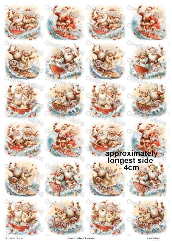 Santa And Mrs Claus Boat Ride Christmas Decoupage Rice Paper | XMAS016