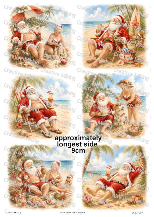 Santa Beach Holiday Christmas Decoupage Rice Paper | XMAS017