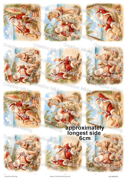 Santa Beach Holiday Christmas Decoupage Rice Paper | XMAS017