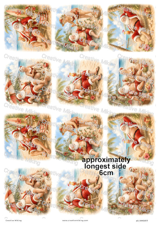 Santa Beach Holiday Christmas Decoupage Rice Paper | XMAS017