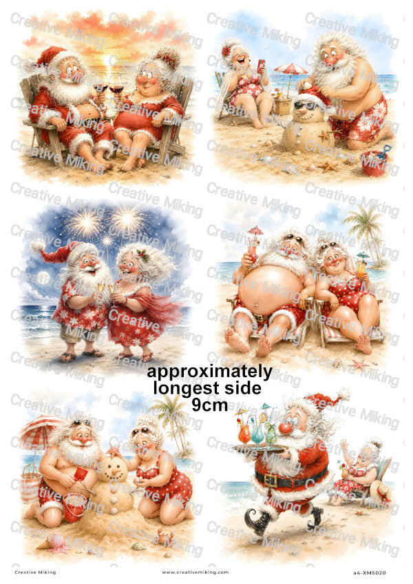 Santa And Mrs Claus Beach Fun Christmas Decoupage Rice Paper | XMAS020