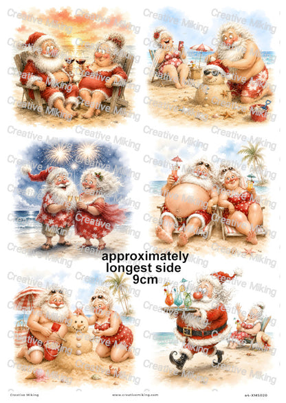 Santa And Mrs Claus Beach Fun Christmas Decoupage Rice Paper | XMAS020
