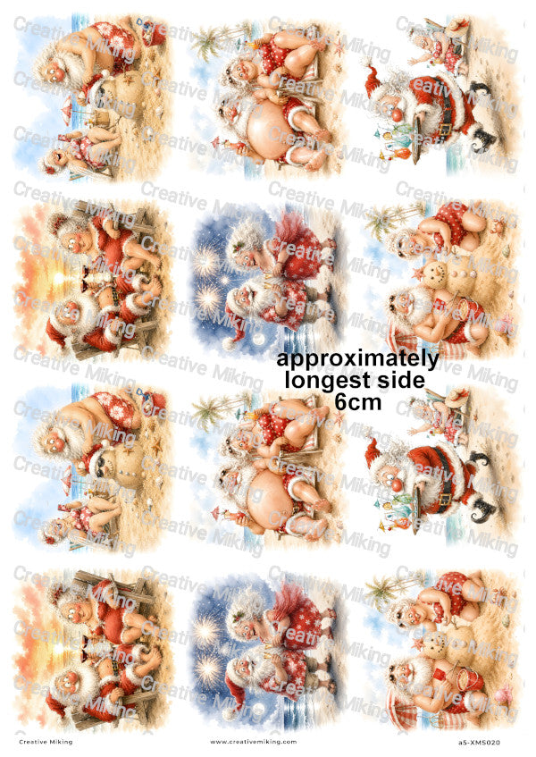Santa And Mrs Claus Beach Fun Christmas Decoupage Rice Paper | XMAS020