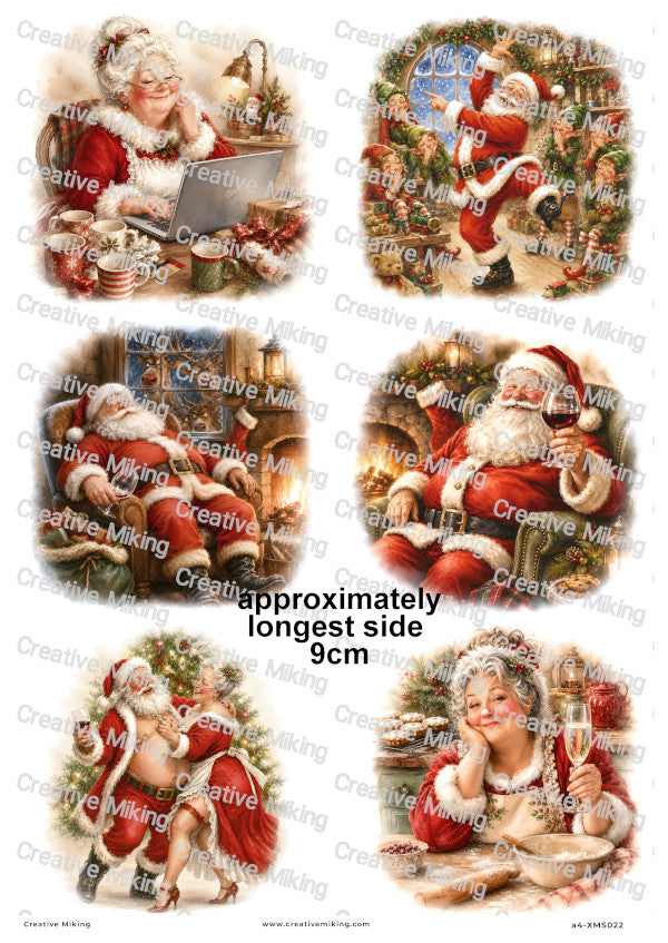 Santa And Mrs Claus Festive Fun Christmas Decoupage Rice Paper | XMAS022