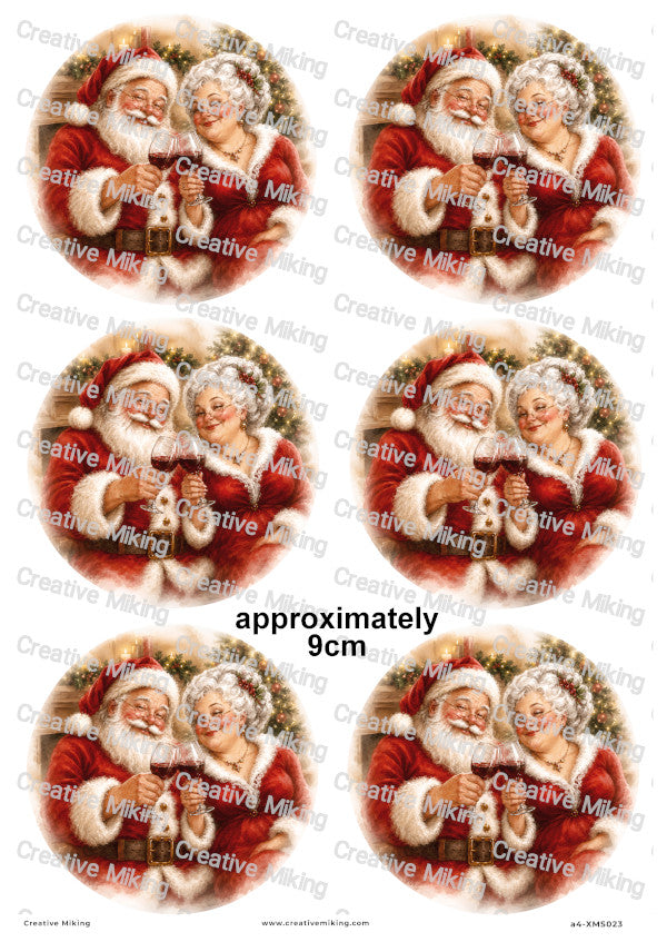 Santa And Mrs Claus With Wine Christmas Decoupage Rice Paper | XMAS023