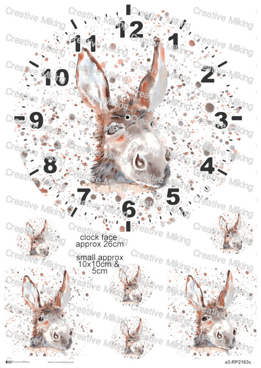 Donkey Watercolor Splashes Clock Face Decoupage Paper | RP2163c
