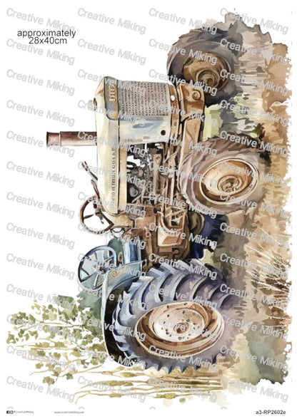 Vintage Farm Tractor Decoupage Rice Paper | RP2602e