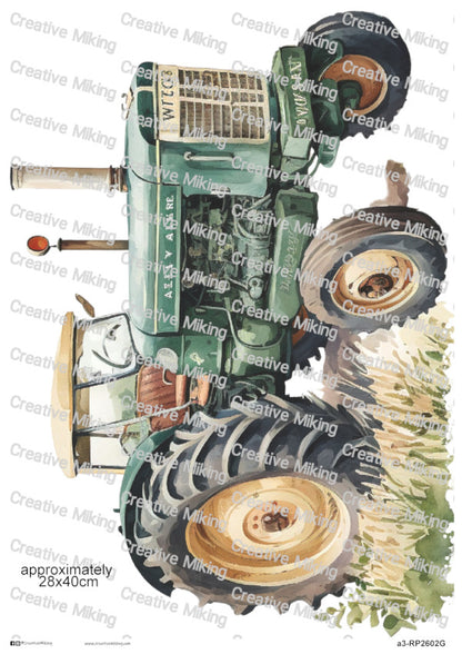 Vintage Farm Tractor Decoupage Rice Paper | RP2602g