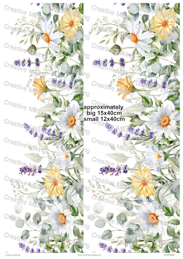 Daisy And Lavender Floral Border Decoupage Paper | RP2663