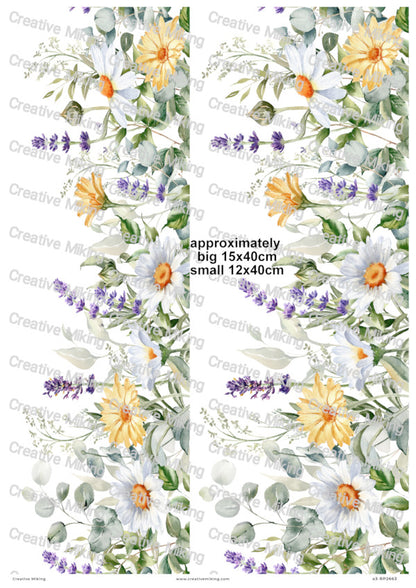 Daisy And Lavender Floral Border Decoupage Paper | RP2663