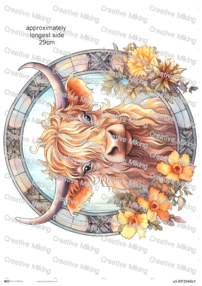 Highland Cow Stained Glass Effect Decoupage Paper | RP2946b1