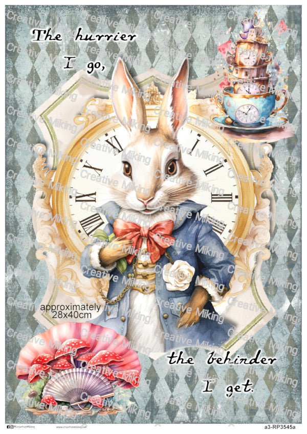 White Rabbit Wonderland Decoupage Rice Paper | RP3545a