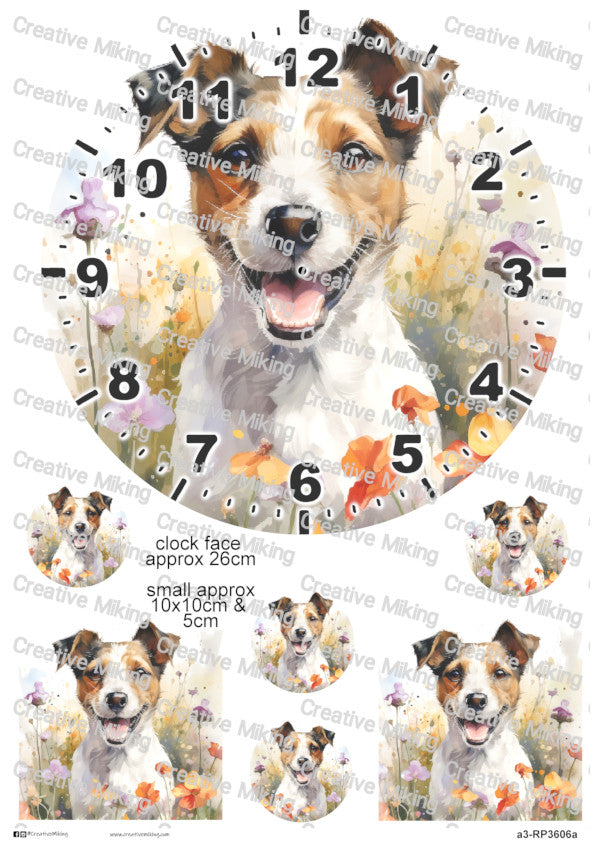 Jack Russell Dog Clock Face Decoupage Rice Paper | RP3606a