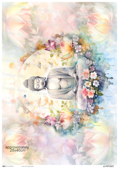 Buddha in Lotus Flowers Decoupage Rice Paper | RP3607