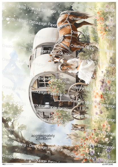Horse Drawn Rustic Caravan Decoupage Paper | RP3846