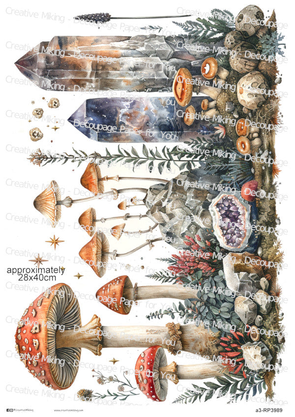 Mushrooms And Crystals Decoupage Rice Paper | RP3989