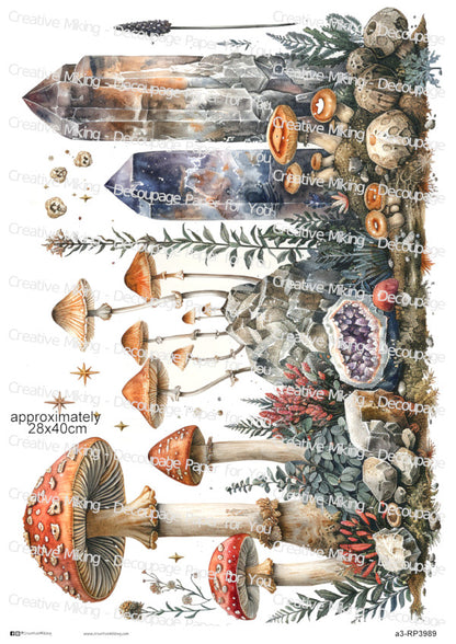 Mushrooms And Crystals Decoupage Rice Paper | RP3989