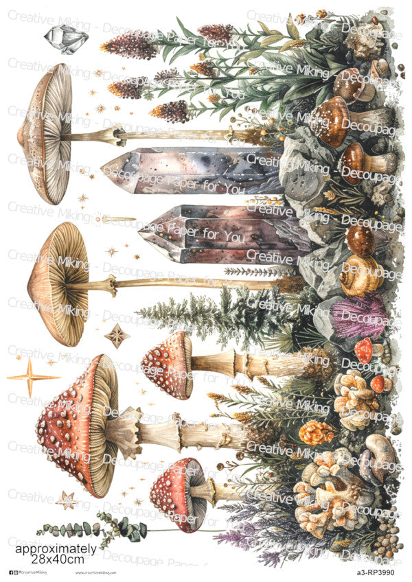 Mushrooms And Crystals Decoupage Rice Paper | RP3990
