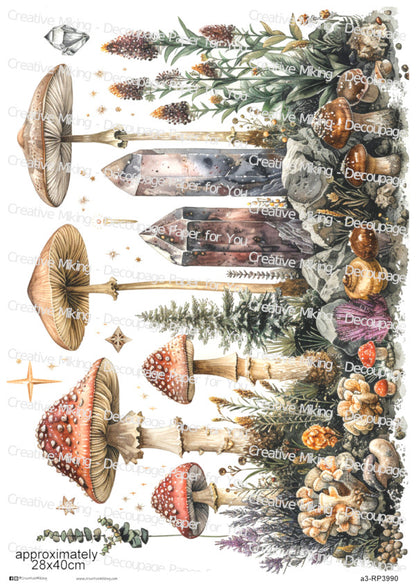 Mushrooms And Crystals Decoupage Rice Paper | RP3990