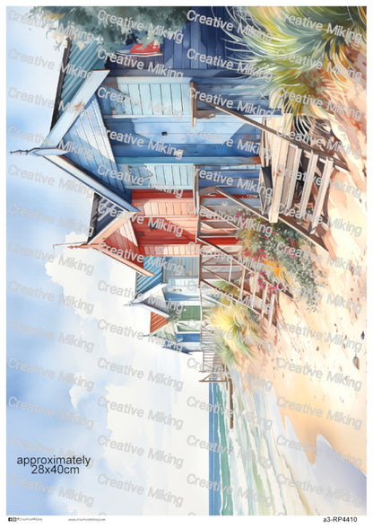 Seaside Beach Huts Decoupage Paper | RP4410
