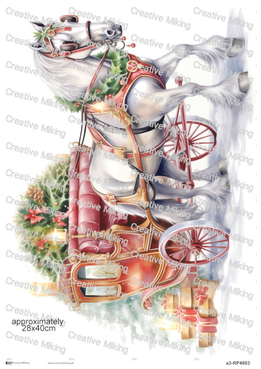 Vintage Christmas Horse And Carriage Decoupage Paper | RP4883