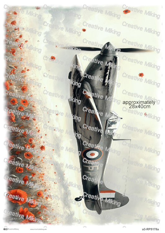 Spitfire Fighter Plane Over Poppy Field Decoupage Paper | RP5178a