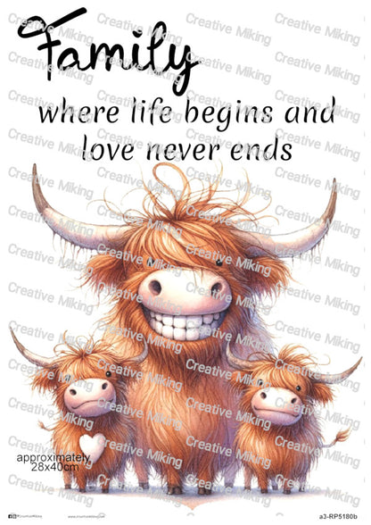 Highland Cow Family Decoupage Rice Paper | RP5180b