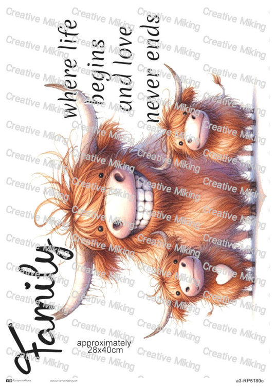 Highland Cow Family Decoupage Paper | RP5180c