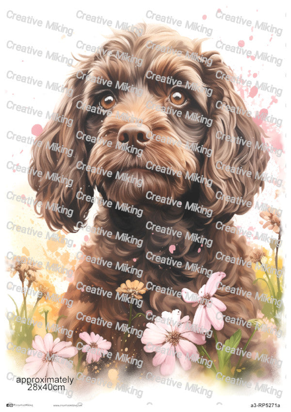 Cockapoo Dog Portrait Among Flowers Decoupage Paper | RP5271a